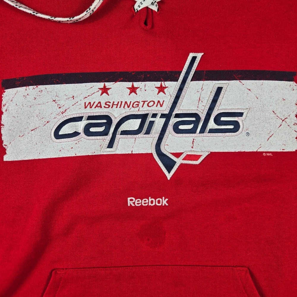 Reebok Washington Capitals Hoodie Mens Large Red Good NHL Lace Up Graphic Fleece